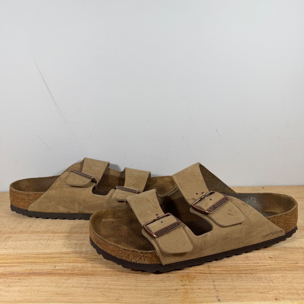 Birkenstock Sandals Men 38 Brown Arizona Nubuck Leather Double Strap Slides